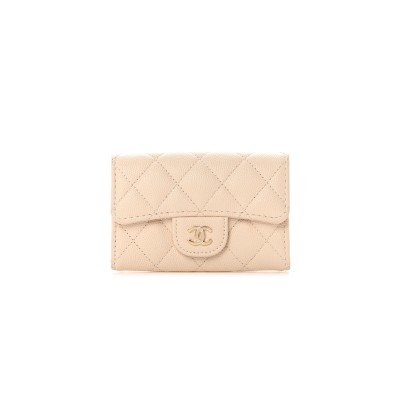 CHANEL CAVIAR QUILTED FLAP CARD HOLDER WALLET LIGHT BEIGE AP0214 (11.3*7.5*2.5cm)